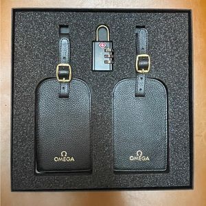 Omega Leather Luggage Tag Set & TSA Lock